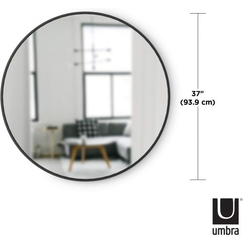  Umbra Hub Wall Mirror With Rubber Frame - 37-Inch Round Wall Mirror for Entryways, Washrooms, Living Rooms and More, Doubles as Modern Wall Art, Black