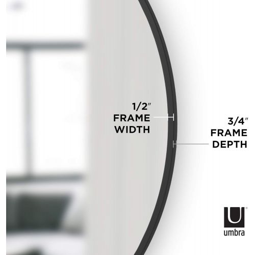  Umbra Hub Wall Mirror With Rubber Frame - 37-Inch Round Wall Mirror for Entryways, Washrooms, Living Rooms and More, Doubles as Modern Wall Art, Black