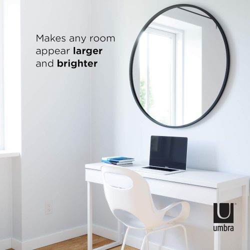  Umbra Hub Wall Mirror With Rubber Frame - 37-Inch Round Wall Mirror for Entryways, Washrooms, Living Rooms and More, Doubles as Modern Wall Art, Black