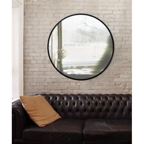  Umbra Hub Wall Mirror With Rubber Frame - 37-Inch Round Wall Mirror for Entryways, Washrooms, Living Rooms and More, Doubles as Modern Wall Art, Black
