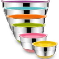 Umite Chef Mixing Bowls with Airtight Lids, 6 Piece Stainless Steel Metal Bowls, Measurement Marks & Colorful Non-Slip Bottoms Size 7, 3.5, 2.5, 2.0,1.5, 1QT, Great for Mixing & Serving