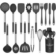 Silicone Cooking Utensil Set, Umite Chef 15pcs Silicone Cooking Kitchen Utensils Set, Non-stick - Best Kitchen Cookware with Stainless Steel Handle - Black