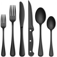 72-Piece Black Silverware Set, Umite Chef Flatware Set with Steak Knives for 12, Food-Grade Stainless Steel Cutlery Set, Includes Spoons Forks Knives, Kitchen Cutlery for Home Office Restaurant Hotel