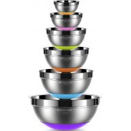 Stainless Steel Mixing Bowls Set of 6, Non Slip Colorful Silicone Bottom Nesting Storage Bowls by Umite Chef, Polished Mirror Finish For Healthy Meal Mixing and Beating (1,1.5, 2.0