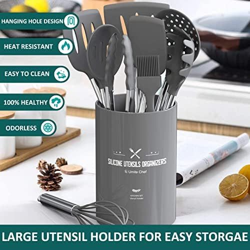  Silicone Cooking Utensil Set,Umite Chef Kitchen Utensils 15pcs Cooking Utensils Set Non-stick Heat Resistan BPA-Free Silicone Stainless Steel Handle Cooking Tools Whisk Kitchen Too