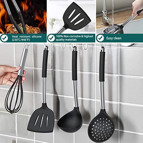  Silicone Cooking Utensil Set,Umite Chef Kitchen Utensils 15pcs Cooking Utensils Set Non-stick Heat Resistan BPA-Free Silicone Stainless Steel Handle Cooking Tools Whisk Kitchen Too