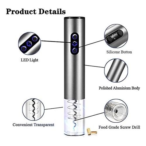  [아마존베스트]Umitvaz Electric Wine Opener Set, Wine Accessories, Stainless Steel Automatic Corkscrew, Bottle Opener, Foil Cutter, Battery Operated, Quick Automatic Screw Opener