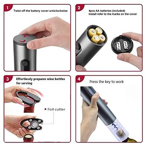  [아마존베스트]Umitvaz Electric Wine Opener Set, Wine Accessories, Stainless Steel Automatic Corkscrew, Bottle Opener, Foil Cutter, Battery Operated, Quick Automatic Screw Opener