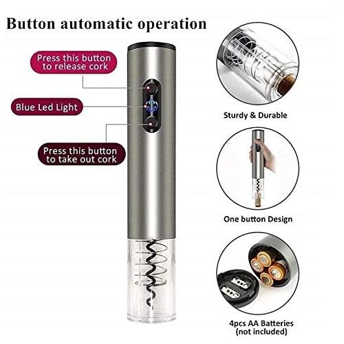  [아마존베스트]Umitvaz Electric Wine Opener Set, Wine Accessories, Stainless Steel Automatic Corkscrew, Bottle Opener, Foil Cutter, Battery Operated, Quick Automatic Screw Opener