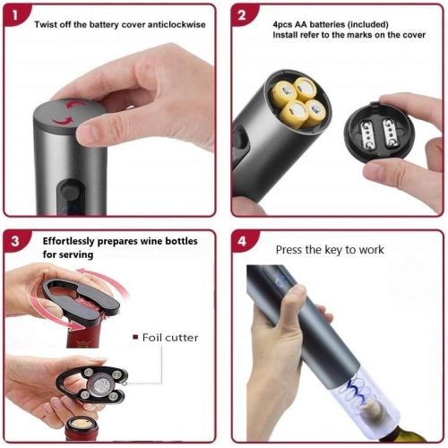  [아마존베스트]Umitvaz Electric Wine Opener Set, Wine Accessories, Stainless Steel Automatic Corkscrew, Bottle Opener, Foil Cutter, Battery Operated, Quick Automatic Screw Opener