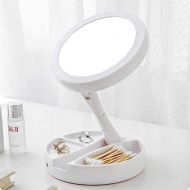Umiwe LED Light Makeup Mirror, Portable Folding Illuminated Beauty Mirror 10X Magnifying Lighted USB Charge Looking Glass for Bathroom Tiring-Room Dressing-Room Table Desk Countert