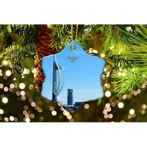  Umsufa UK England Gosport Spinnaker Tower Christmas Ceramic Ornament Xmas Tree Decor Souvenirs Double Sided Snowflake Porcelain Home Gifts