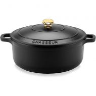 Unbanded Paderno World Cuisine Chasseur Enamel Cast-Iron Round Dutch Oven, 2-12Qt. Black Matte