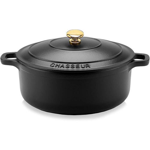  Unbanded Paderno World Cuisine Chasseur Enamel Cast-Iron Round Dutch Oven, 2-12Qt. Black Matte