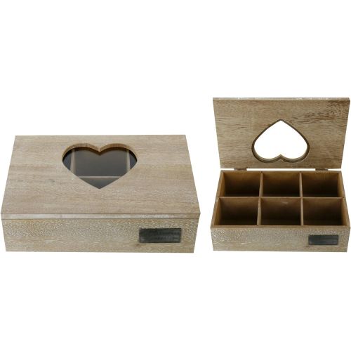  Unbekannt Teebox Holzschachtel mit Herzfenster Schmuckkastchen