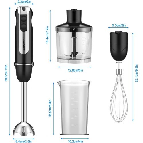  Unbekannt Excelvan 3-in-1 600W Stabmixer mit Zubehoer Set--Edelstahl-Mixfuss, Schneebesen, 500ml Universalzerkleinerer, 600ml Messbecher. 2 Geschwindigkeitsstufen schwarz