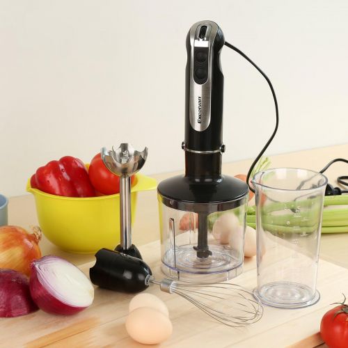  Unbekannt Excelvan 3-in-1 600W Stabmixer mit Zubehoer Set--Edelstahl-Mixfuss, Schneebesen, 500ml Universalzerkleinerer, 600ml Messbecher. 2 Geschwindigkeitsstufen schwarz