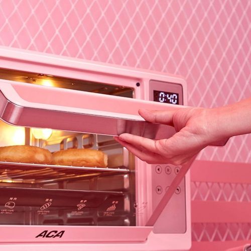  Unbekannt 30L Mini-Toaster-Ofen, 3 Decker-Backoefen mit Kruemelschublade, Grillplatte und Deckel, Brater, Easy Bake-Ofen fuer Kinder, Edelstahl, Pink