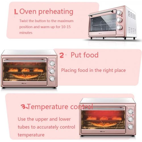  Unbekannt 30L 3-Schicht-Toaster auf der Arbeitsplatte, Mini-Pizzaofen-Brater, Rotisserie-Ofen, Easy Bake-Ofenmischungen, Backgeschirr fuer den Ofen, Pink