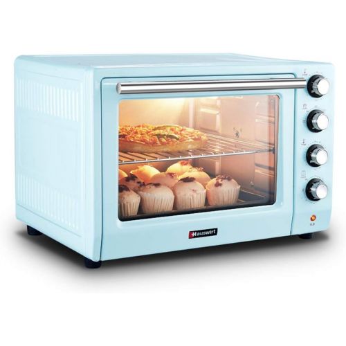  Unbekannt 40L Toaster-Ofen, Konvektionsoefen mit aluminisiertem Liner, 4 Decker-OEfen mit Kruemelschublade, Grillplatte und Deckel, Brater, Easy-Back-Ofen fuer Kinder, Blau