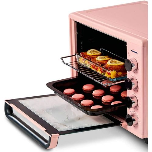  Unbekannt 42L Over Range Arbeitsplatte mit emailliertem Gusseisen & Grill und Deckel, Smart Retro-Toaster-OEfen, Brater fuer Pizza backen Keks, Pink