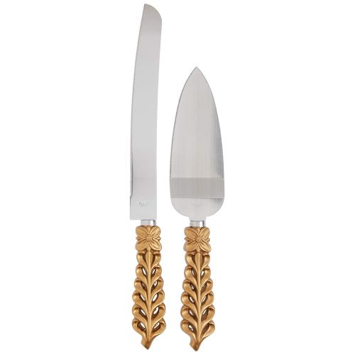  Unbekannt Gold Lattice Botanical Stainless Steel Wedding Cake Knife and Server Set New