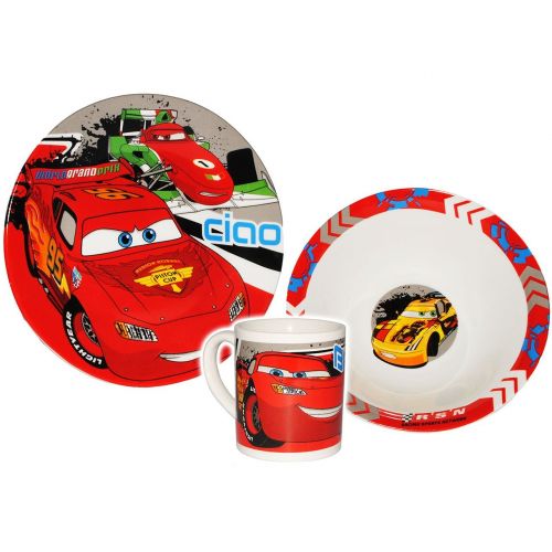  Unbekannt 4 TLG. Geschirrset Disney Cars - Lightning McQueen - incl. Namen - Porzellan Henkeltasse + Teller + Mueslischale + Unterlage - Kindergeschirr Keramik Fruehs..