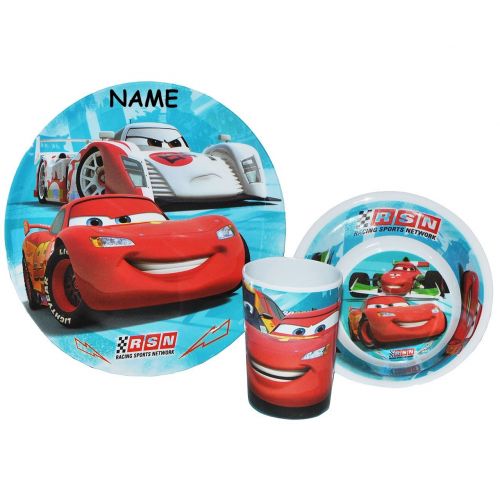  Unbekannt 3 TLG. Geschirrset Disney Auto Cars - Lightning McQueen - Melamin - Trinkbecher + Teller + Mueslischale - Kindergeschirr - Fruehstuecksset Mc Queen Auto Jung..