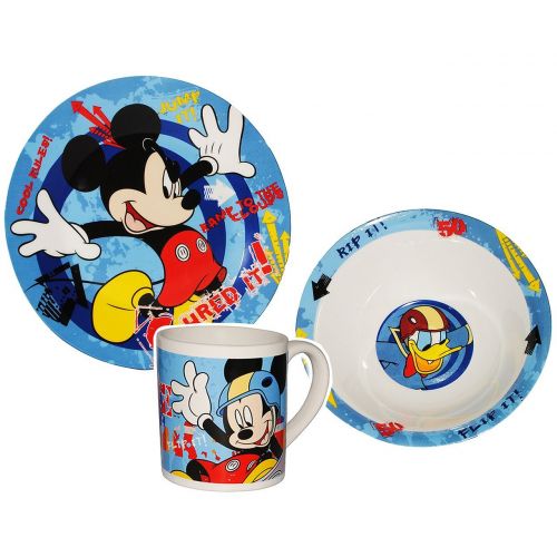  Unbekannt 3 TLG. Geschirrset - Mickey Mouse und Goofy - Porzellan Trinkbecher + Teller + Mueslischale - Kindergeschirr Fruehstuecksset Keramik fuer Kinder Jungen Madche..