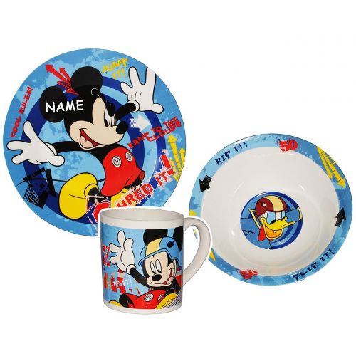  Unbekannt 3 TLG. Geschirrset - Mickey Mouse und Goofy - Porzellan Trinkbecher + Teller + Mueslischale - Kindergeschirr Fruehstuecksset Keramik fuer Kinder Jungen Madche..