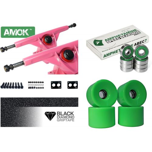  Unbekannt Longboard Achsen Set Basic | Amok Trucks 7 180mm | Amphetamine ABEC 7 Kugellager | 76mm Wheels | inkl Hardware & Griptape