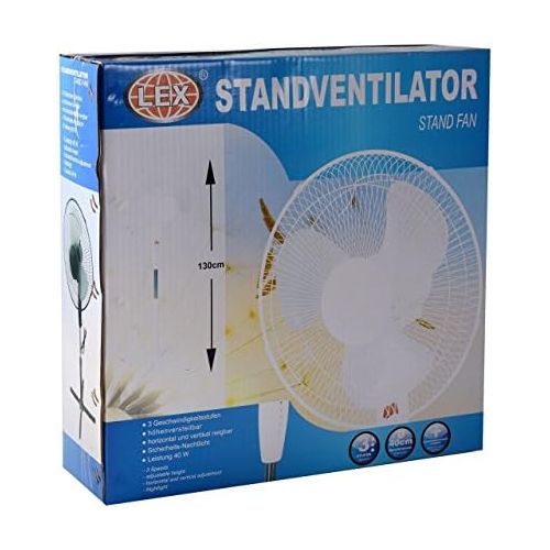  Unbekannt Lex Standventilator Ø 40cm 40 Watt weiss Hoehenverstellbar bis 130cm  Oszillierend  Nachtlicht | Grosser Standluefter Ventilator Windmaschine Leiser Betrieb