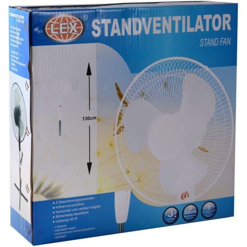  Unbekannt Lex Standventilator Ø 40cm 40 Watt weiss Hoehenverstellbar bis 130cm  Oszillierend  Nachtlicht | Grosser Standluefter Ventilator Windmaschine Leiser Betrieb