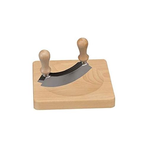  [아마존베스트]Unbekannt Herb Chopping Board with Mezzaluna Chopper, Beech Wood Board with Double Blade Mincing Knife 20x 20x 2.5cm (L x W x H)