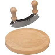 [아마존베스트]Unbekannt Chopper Beech Wood Board Round 24cm x 2.5cm with Double Blade Mincing Knife with Wooden Handles