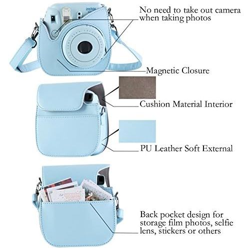  [아마존베스트]SAIKA Camera Accessories Bundle - Mini 9 Case, Photo Album, Selfie Lens, Filters, Wall Hanging Frame, Photo Frames, Frame Stickers & Shoulder Strap  for Fujifilm Instax Mini 9 / 8