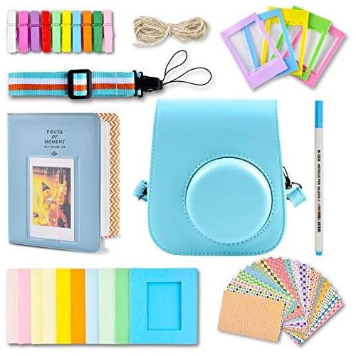  [아마존베스트]SAIKA Instant Camera Accessories Compatible with Instax Mini 11 Instant Camera Included Bag / 1 Strap / Album / Film Frame / Frame Sticker / Metal Pen (Blue)