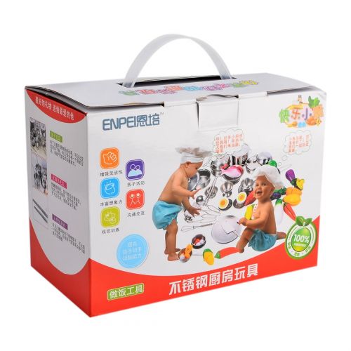  Unbrand 18Pcs Stainless Steel Kids Kitchen Toy Cooking Cookware Children Pretend & Play Kitchen Playset - Silver