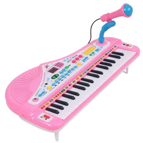  Unbrand 37 Key Electronic Keyboard Digital Display Piano Musical Toy with Mic for Children - Color Random