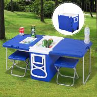 Unbrand unbrand Multi Function Rolling Cooler Picnic Camping Outdoor w/Table & 2 Chairs Blue