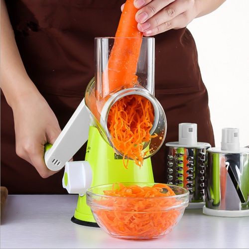  Unbrand Multifunctional Fruit and Vegetable Chopper Slicer Shredder Hand Rotary Shredder Grater Drum Stainless Steel Shredder Kitchen Tool (Green)