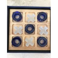 Unbranded Collectors Glass And Wood Tic Tac Toe Game