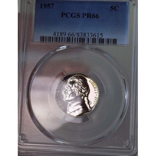  Unbranded Jefferson NIckel 1957 PCGS PR 66+++ Semi Cameo Monster Rare HIgh Grade Stunner