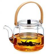 Unbreakable Glass Teapot,1000ml/34oz Borosilicate Glass Teapot with Removable Infuser, Stovetop Safe Tea Kettle,Blooming and Loose Leaf Tea Maker