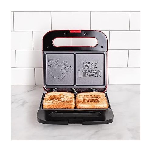  Uncanny Brands Jurassic Park Grilled Cheese Maker- Panini Press and Compact Indoor Grill- Opens 180 Degrees for Burgers, Steaks, Bacon, Non-Stick Surface