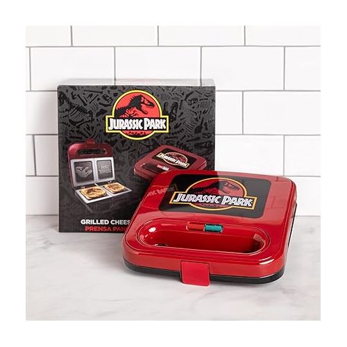  Uncanny Brands Jurassic Park Grilled Cheese Maker- Panini Press and Compact Indoor Grill- Opens 180 Degrees for Burgers, Steaks, Bacon, Non-Stick Surface