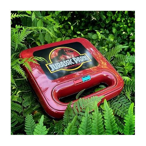  Uncanny Brands Jurassic Park Grilled Cheese Maker- Panini Press and Compact Indoor Grill- Opens 180 Degrees for Burgers, Steaks, Bacon, Non-Stick Surface