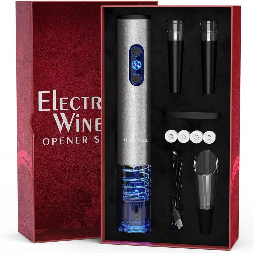  Electric Wine Opener Set with Charger and Batteries- Holiday Gift Set - Christmas Gift Idea Holiday Kit with Batteries and Foil Cutter Uncle Viner G105