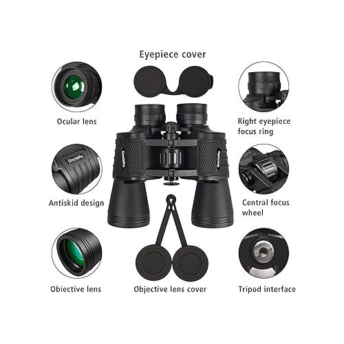  UncleHu 20x50 High Power Binoculars for Adults with Low Light Night Vision, Compact Waterproof Binoculars for Bird Watching Hunting Travel Football Games Stargazing with Carrying Case and Strap