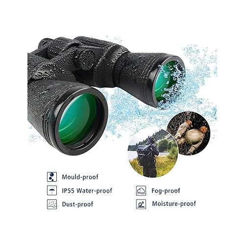  UncleHu 20x50 High Power Binoculars for Adults with Low Light Night Vision, Compact Waterproof Binoculars for Bird Watching Hunting Travel Football Games Stargazing with Carrying Case and Strap